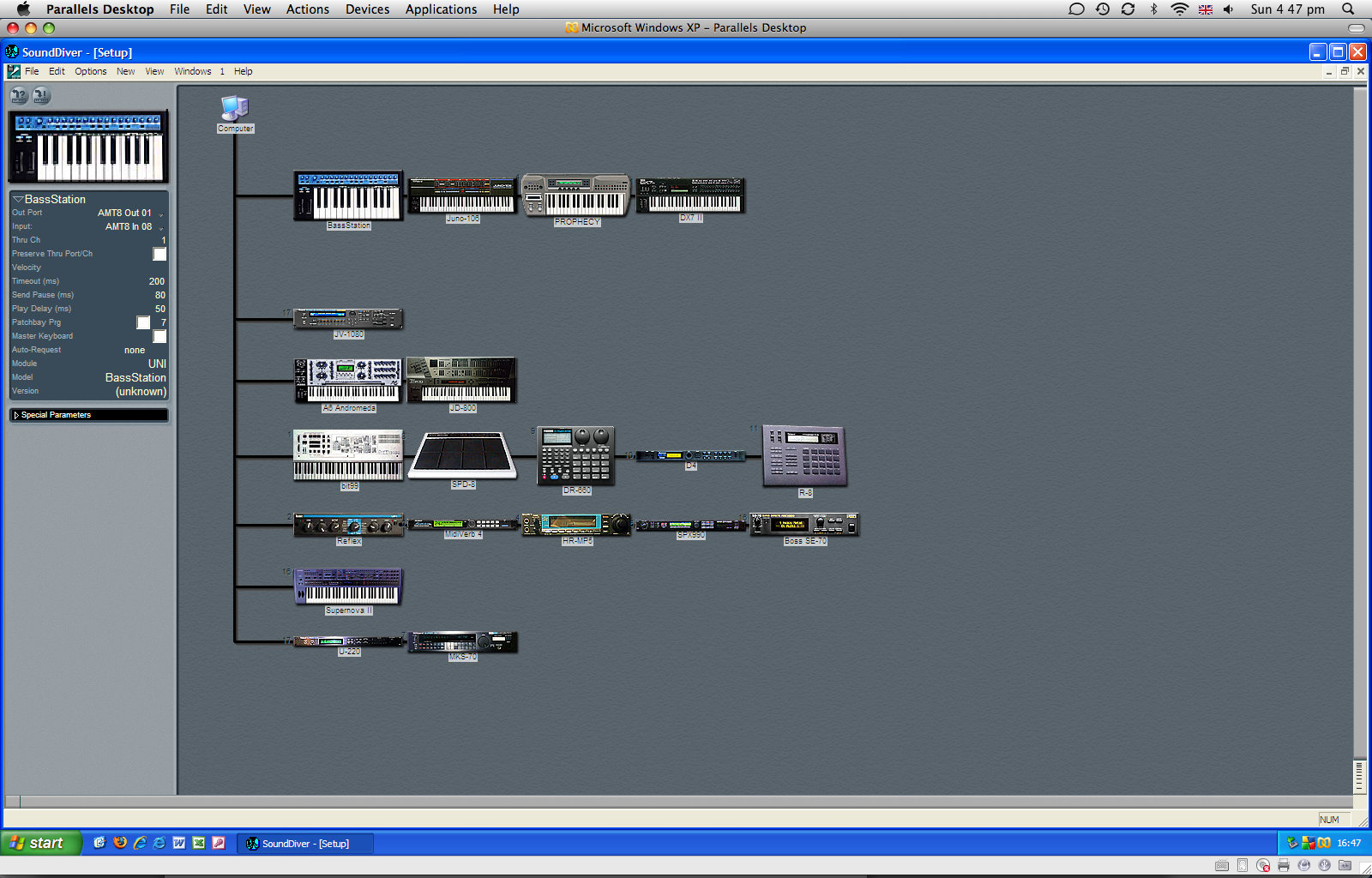 SoundDiver running on Windows XP within Parallels on Mac OS X